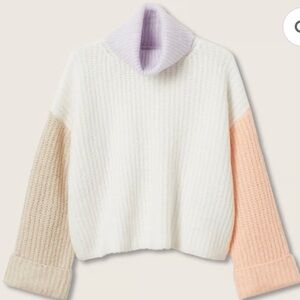Mango Pastel Color Block Turtleneck Sweater